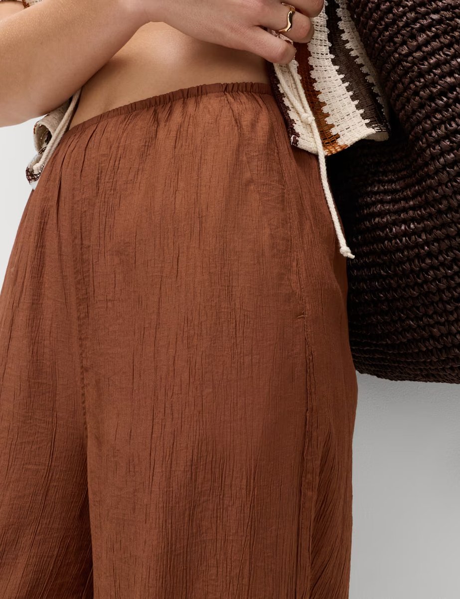 Marks & Spencer M&S Crinkle Elasticated Waist Wide Leg Trousers Chestnut - 2