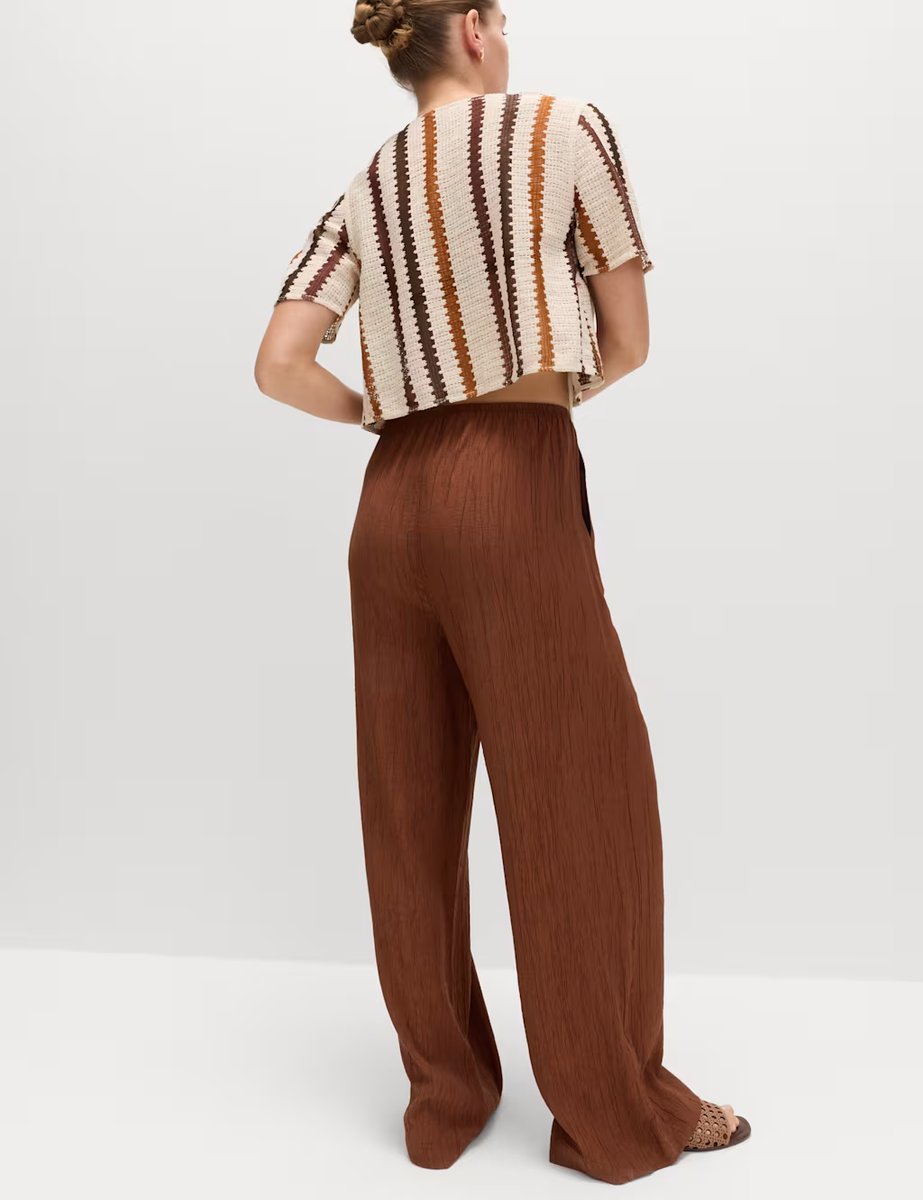 Marks & Spencer M&S Crinkle Elasticated Waist Wide Leg Trousers Chestnut - 3