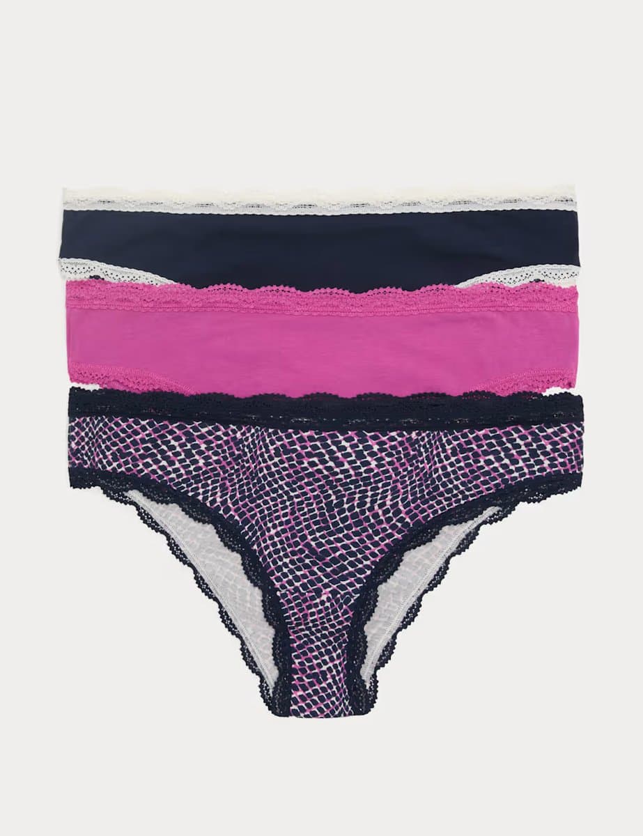 Marks & Spencer M&S 3pk Cotton Rich Brazilian Knickers Medium Navy