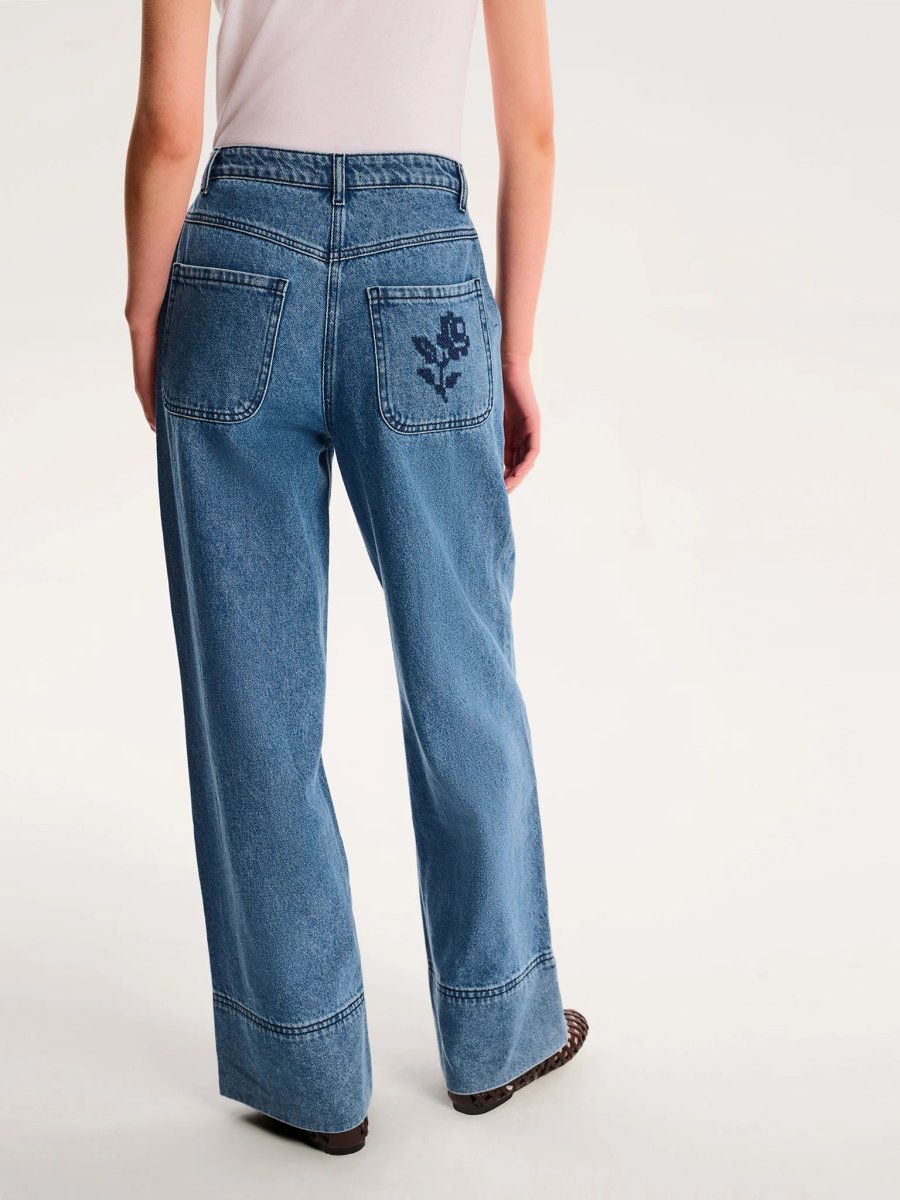 OMNES Portland Embroidered Jean in Mid Wash - 3