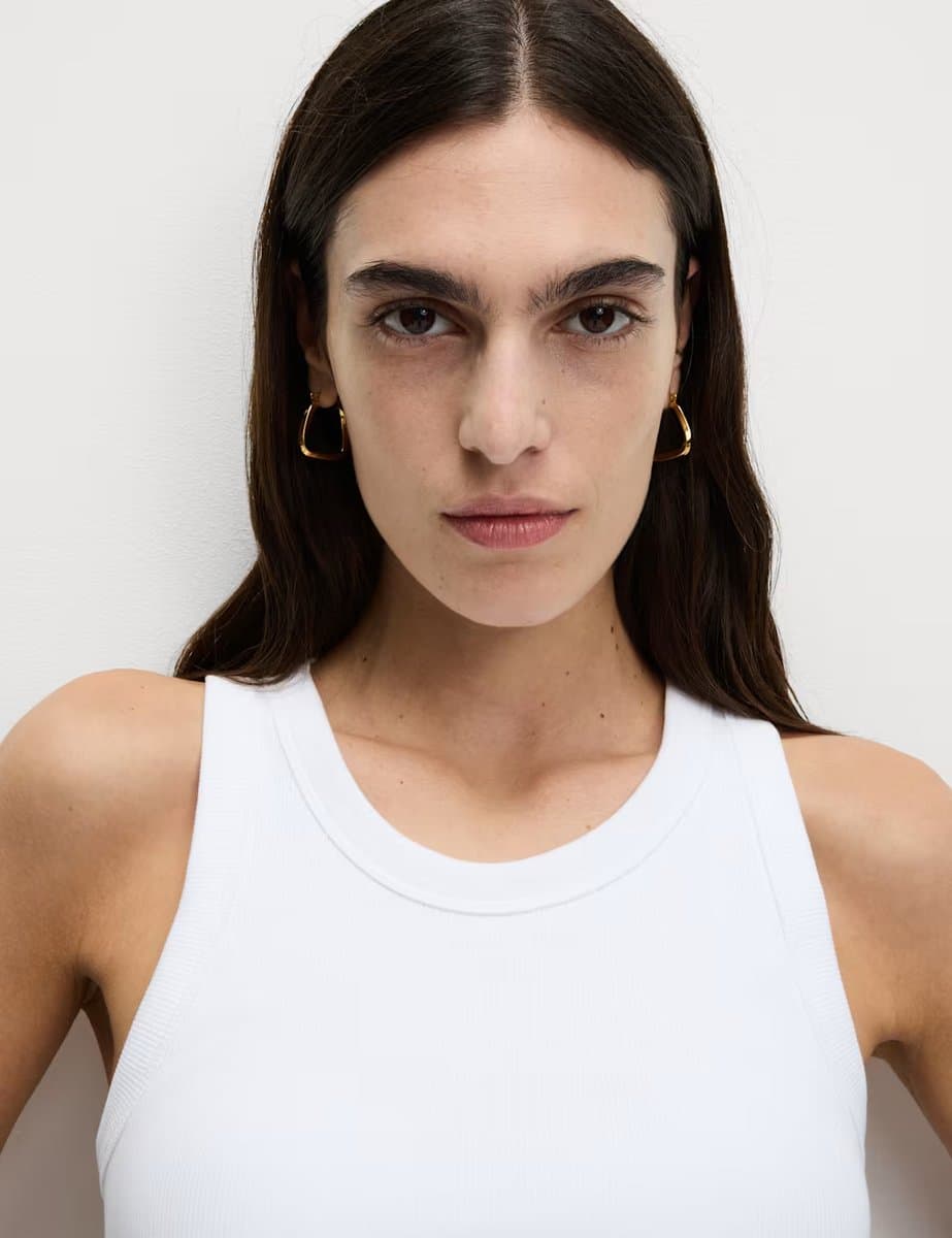 Marks & Spencer M&S Cotton Rich Ribbed Scoop Neck Bra Vest Top White