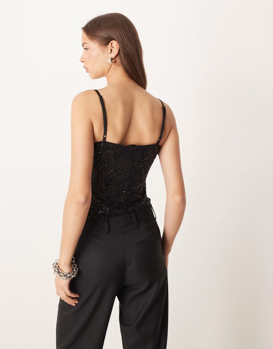 ASOS ASOS DESIGN allover sequin cami top in black - 4