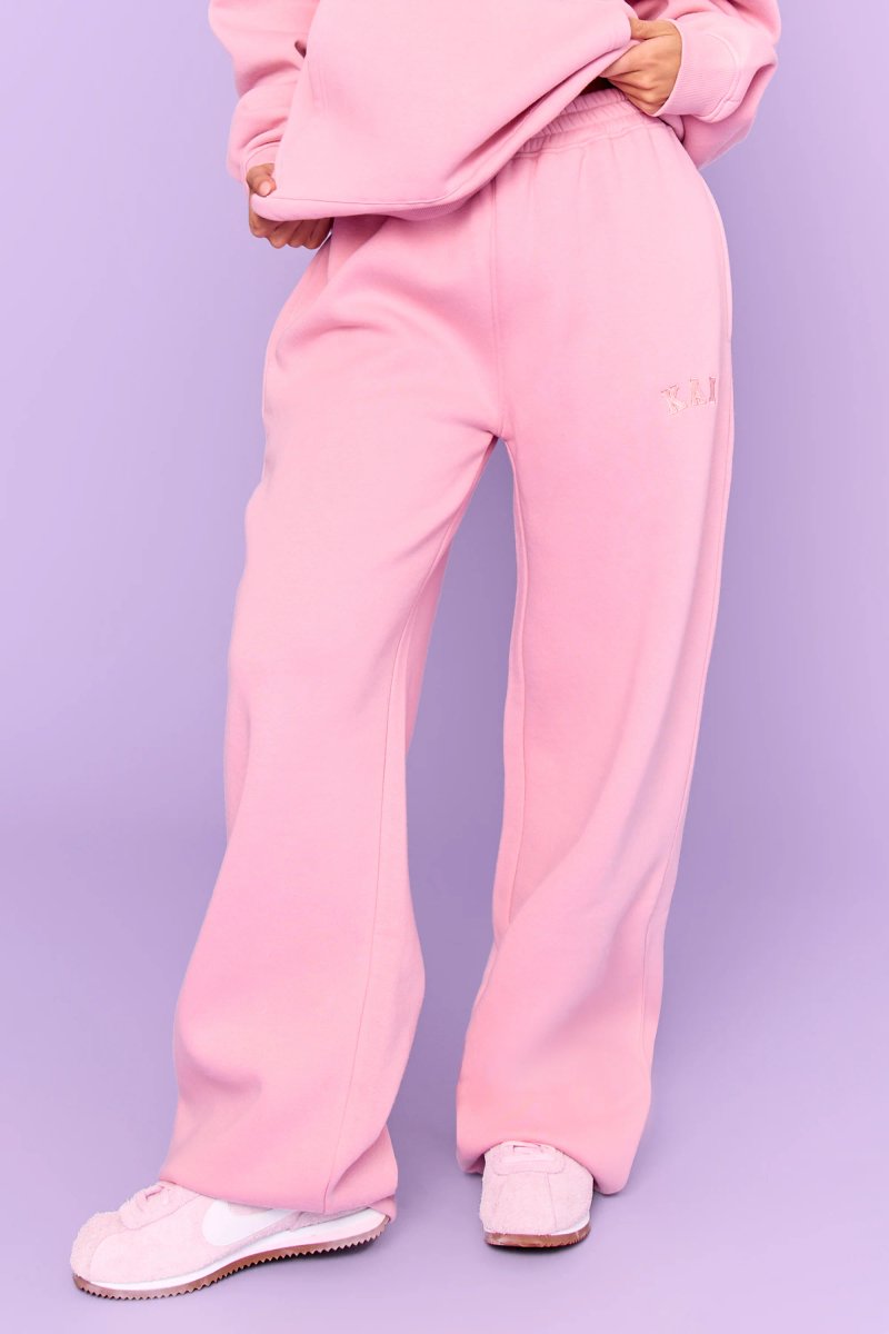 Kaiia Kaiia Slogan Wide Leg Joggers Rose Pink - 2