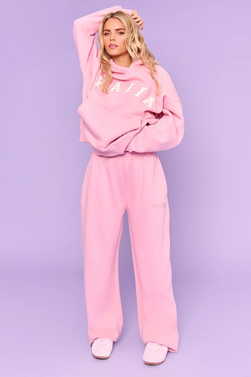 Kaiia Kaiia Slogan Wide Leg Joggers Rose Pink - 4
