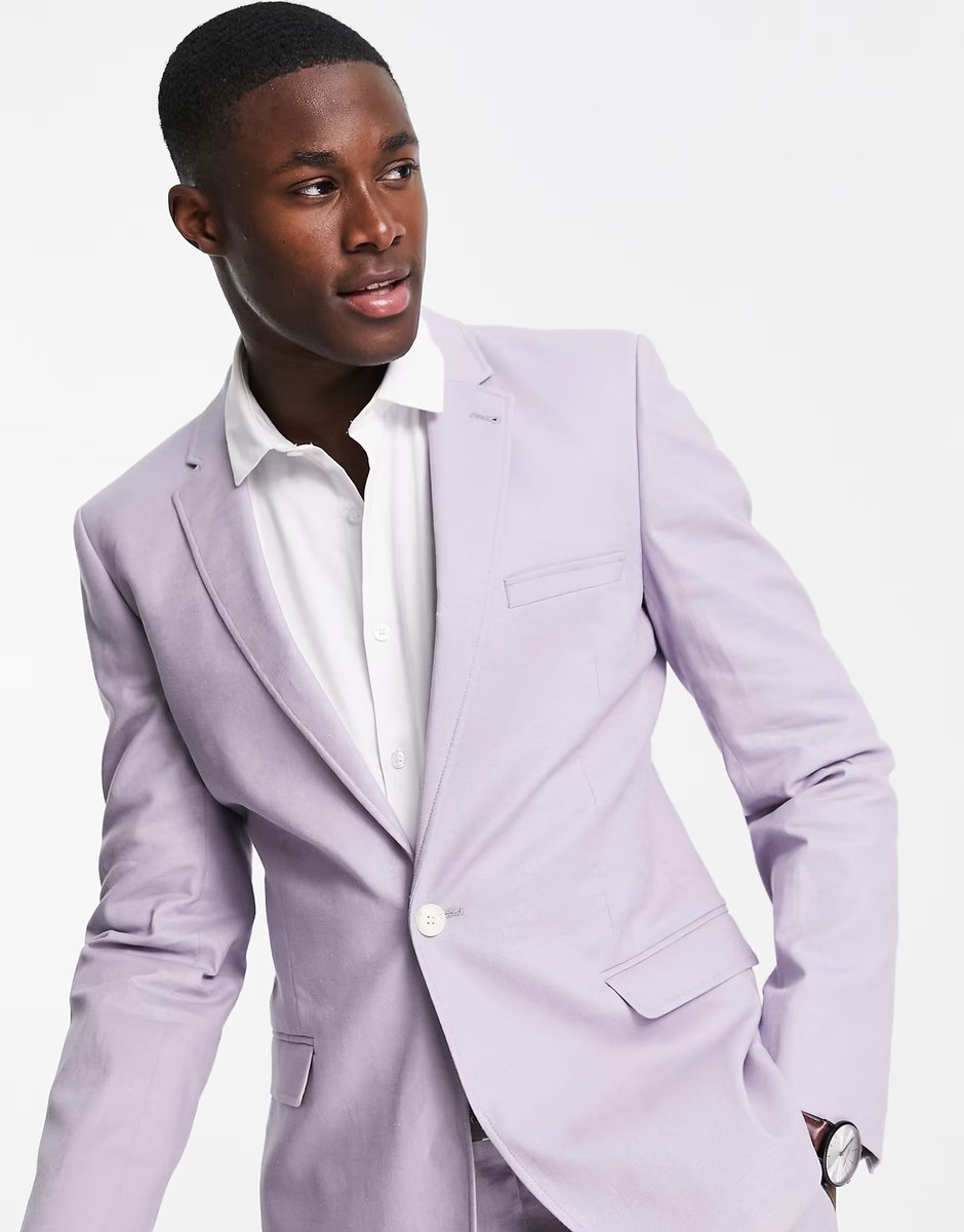 ASOS ASOS DESIGN super skinny suit jacket in pastel lilac linen mix - 3