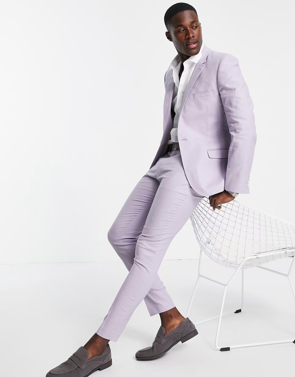 ASOS ASOS DESIGN super skinny suit jacket in pastel lilac linen mix - 4