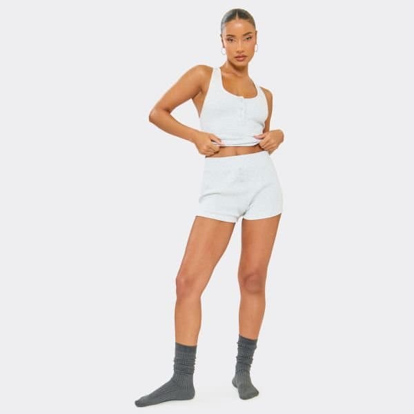 EGO EGO High Rise Shorts in Light Grey Marl