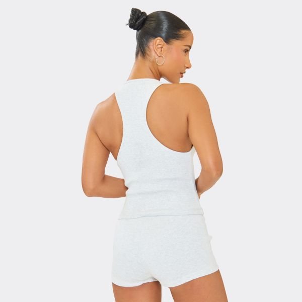 EGO High Rise Shorts In Light Grey Marl Cotton Rib, Women's Size UK 6 - 2