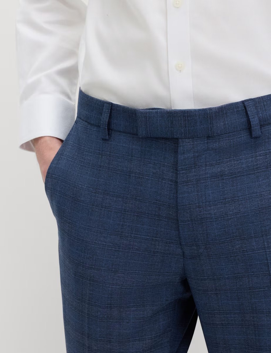 Marks & Spencer M&S Slim Fit Textured Check Stretch Trousers Mid Blue - 3