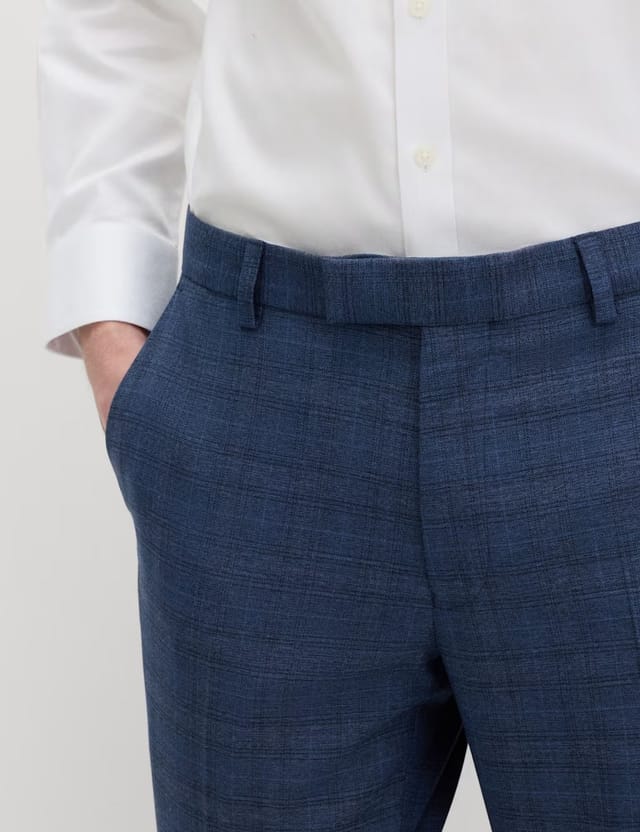 Marks & Spencer M&S Slim Fit Textured Check Stretch Trousers Mid Blue - 3