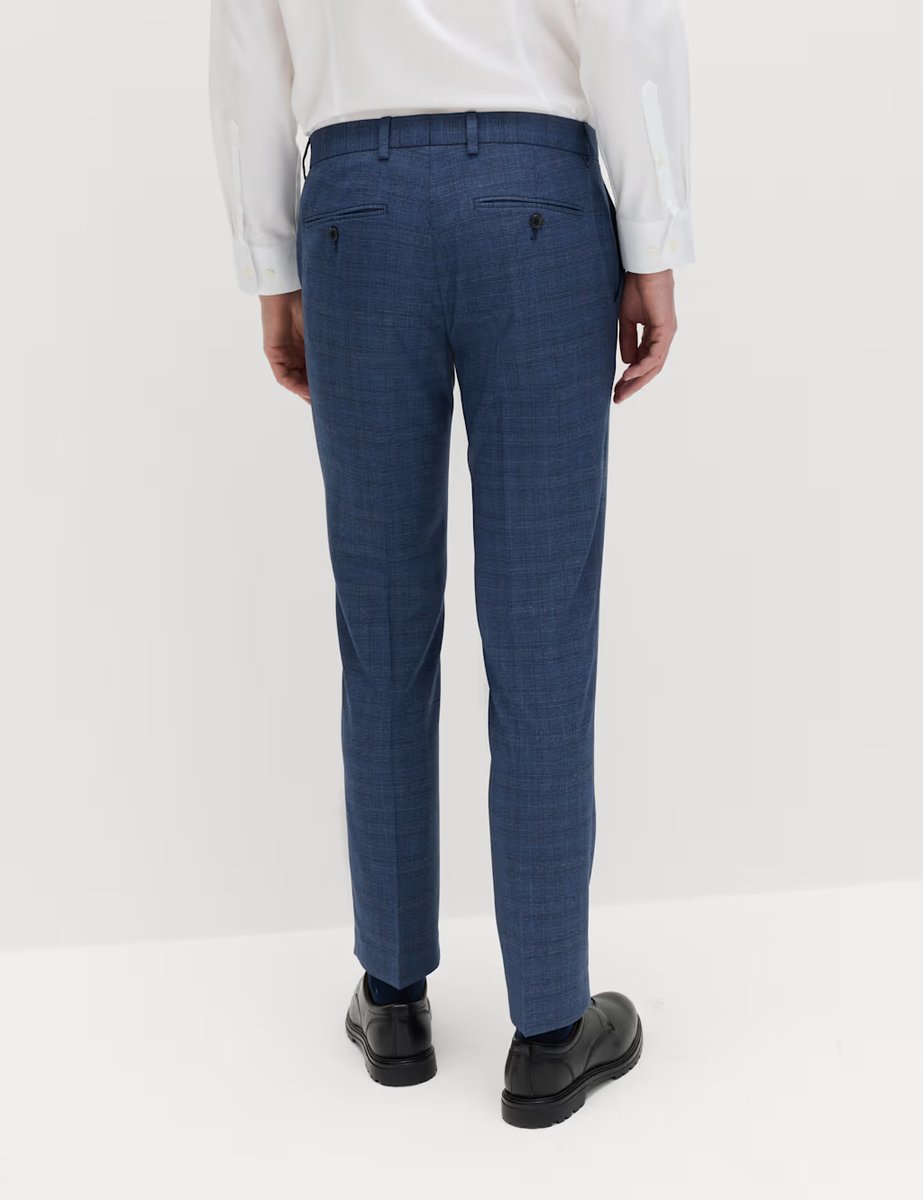 Marks & Spencer M&S Slim Fit Textured Check Stretch Trousers Mid Blue - 4