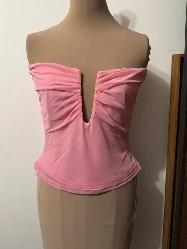 ASOS Design bubblegum sweet pink off shoulder bardot v boned mesh top size 10