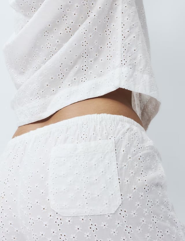 Marks & Spencer M&S Pure Cotton Broderie Pyjama Bottoms White - 2