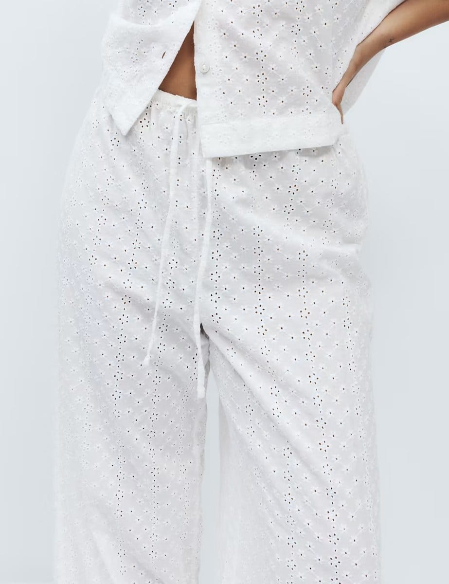 Marks & Spencer M&S Pure Cotton Broderie Pyjama Bottoms White - 4