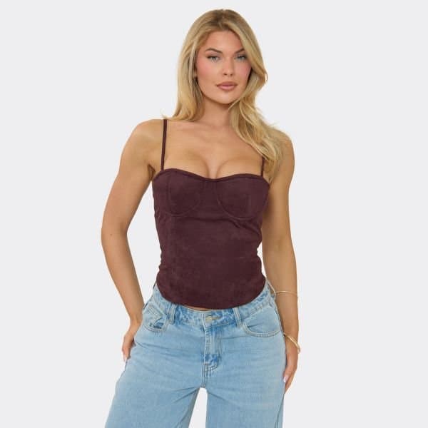 EGO EGO Chocolate Brown Faux Suede Strappy Lace-Up Corset Top