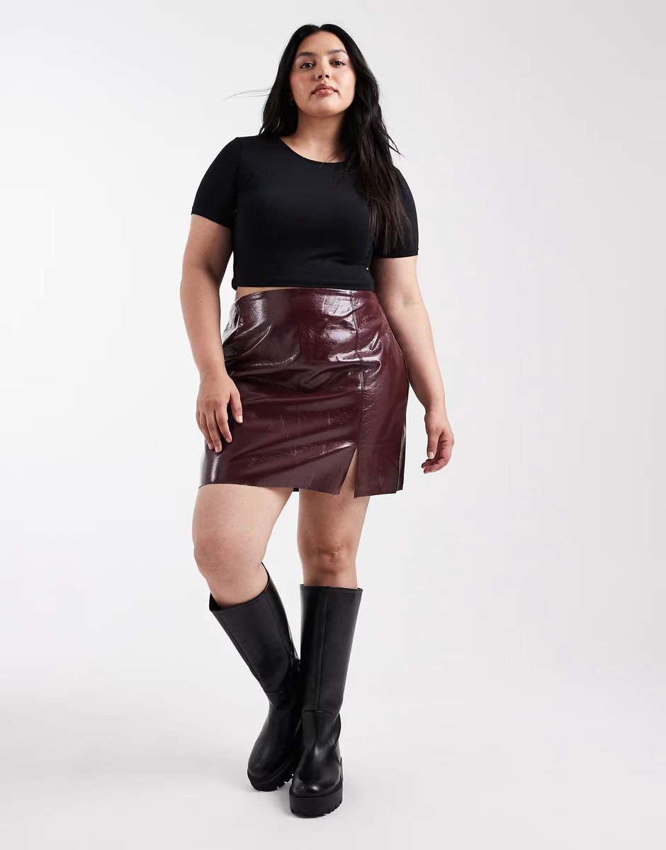 ASOS Vero Moda Curve vinyl mini skirt in burgundy - 3