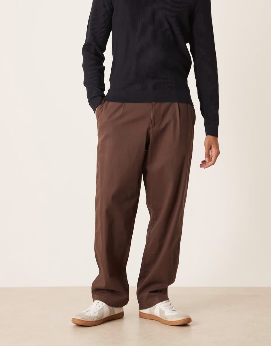 ASOS ASOS DESIGN loose straight chinos in brown with pleats