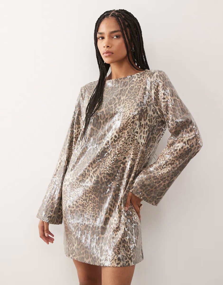 ASOS Noisy May open back sequin mini dress in leopard