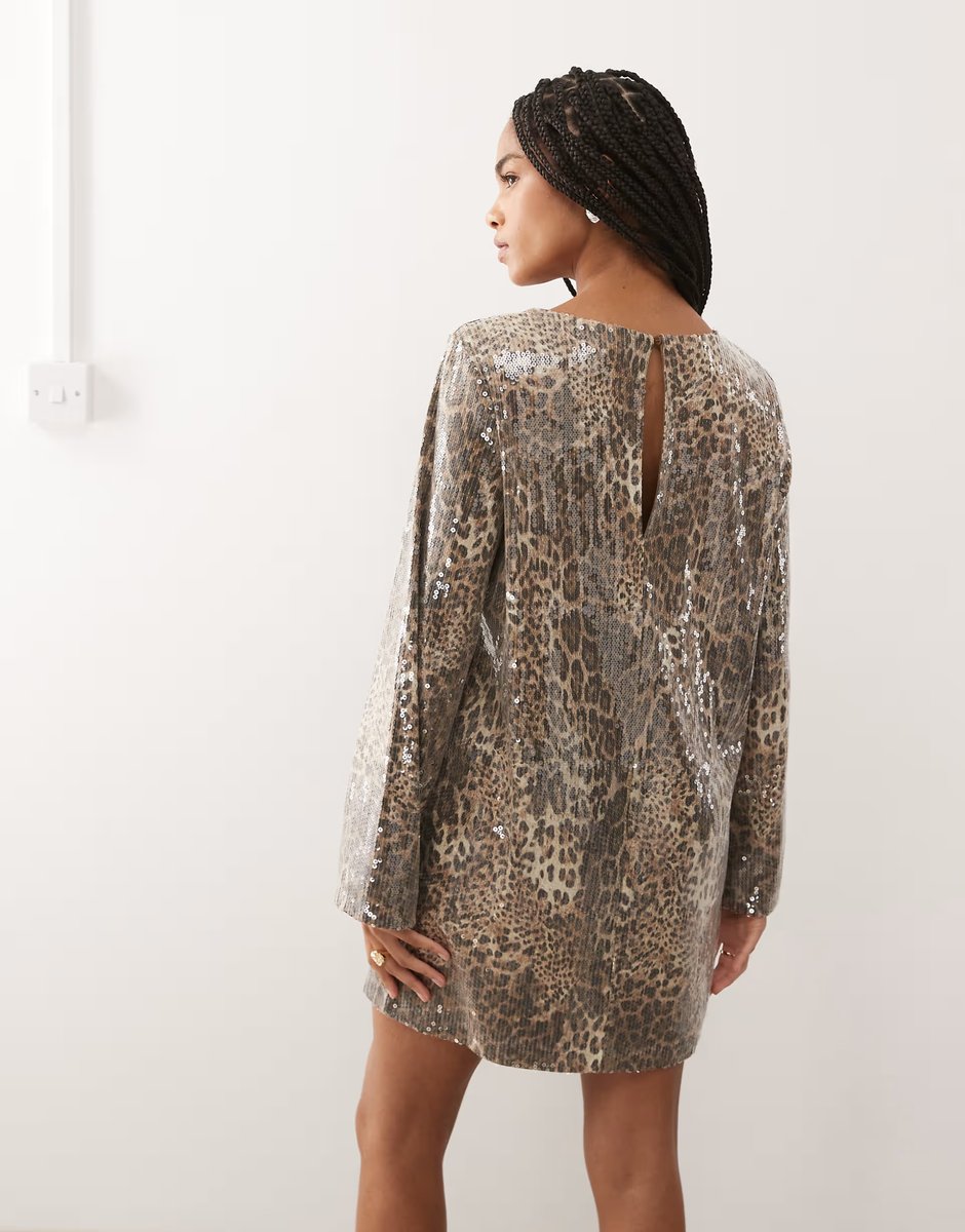 ASOS Noisy May open back sequin mini dress in leopard - 4
