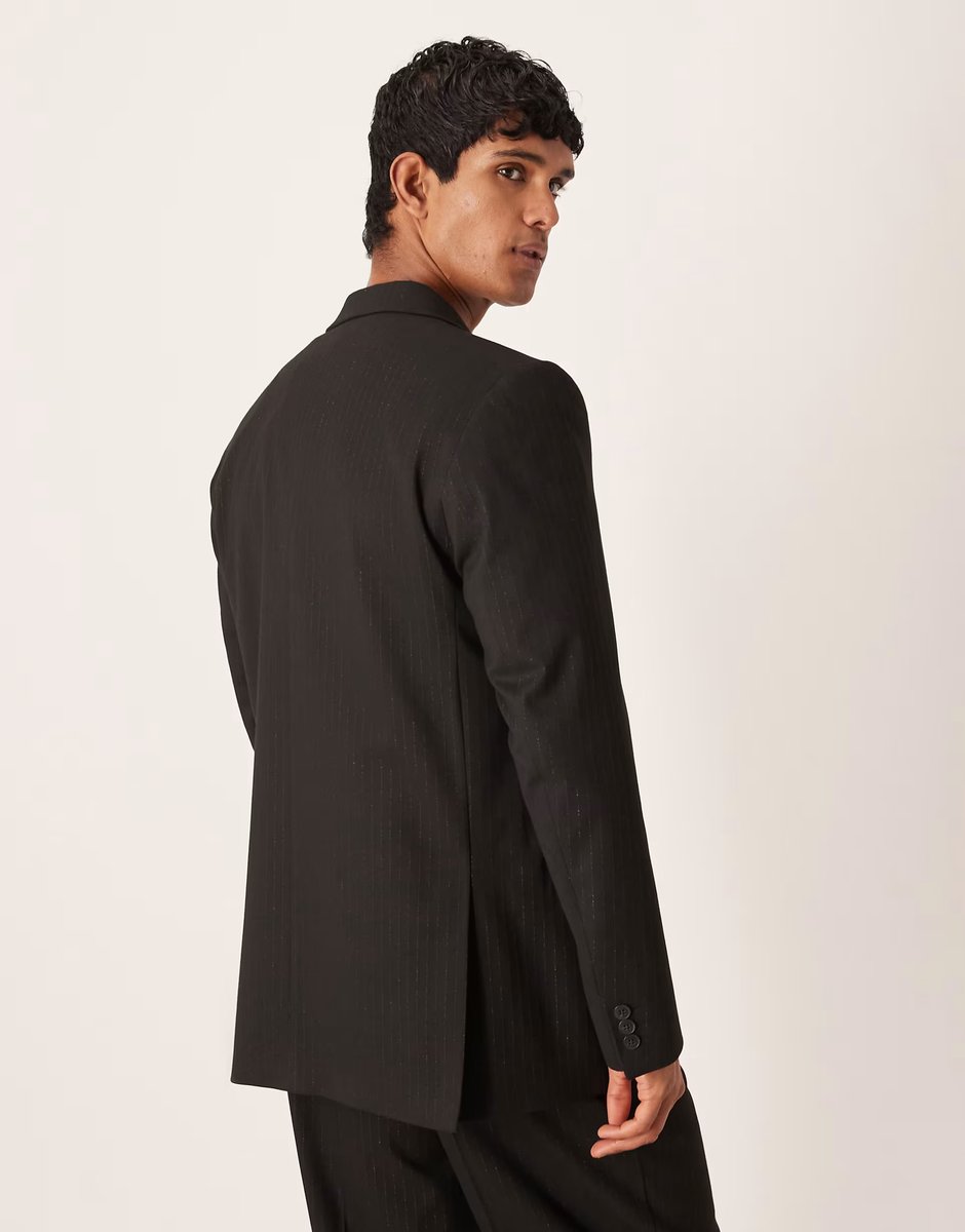 ASOS ASOS DESIGN relaxed suit jacket in black metallic pinstripe - 3