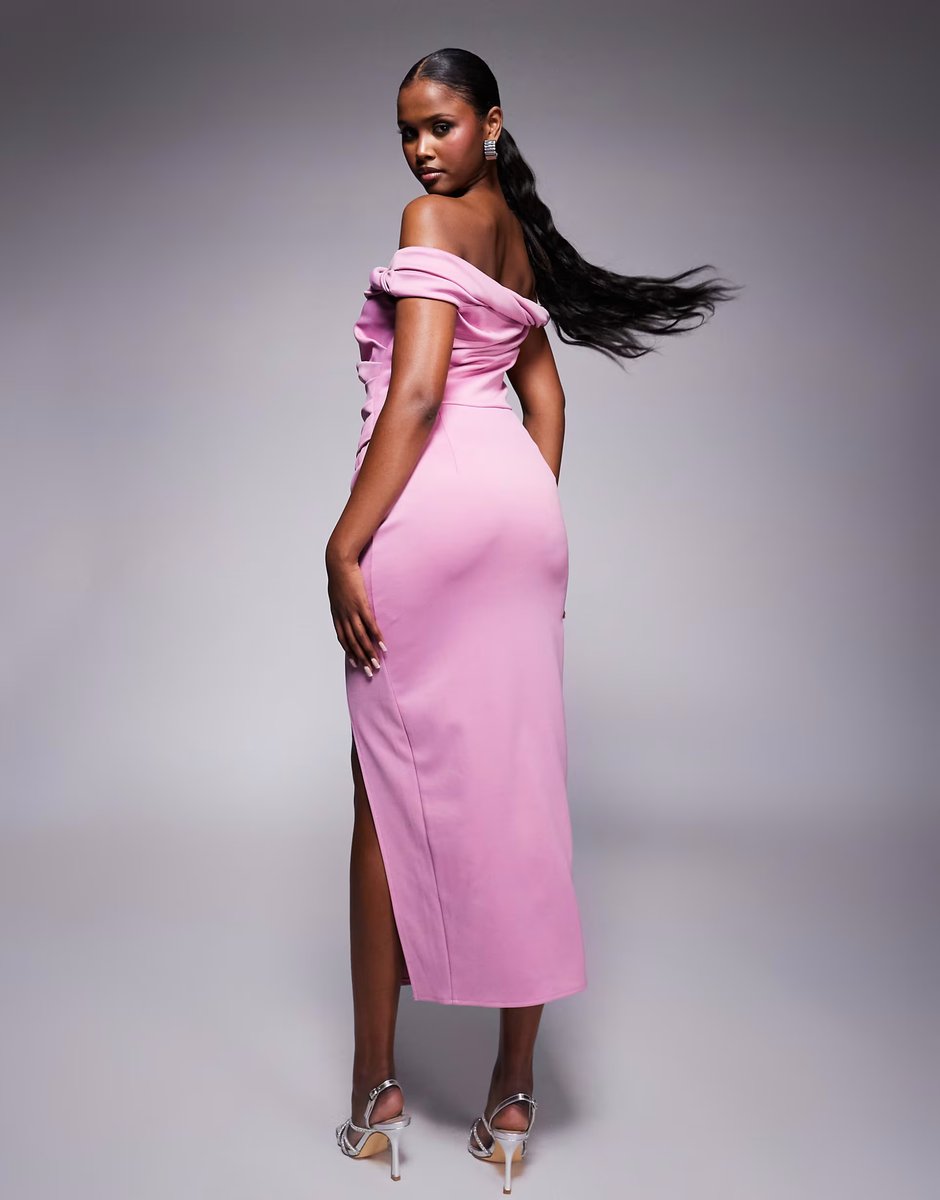 ASOS ASOS DESIGN structured twist bardot bodycon midi dress in mauve - 3