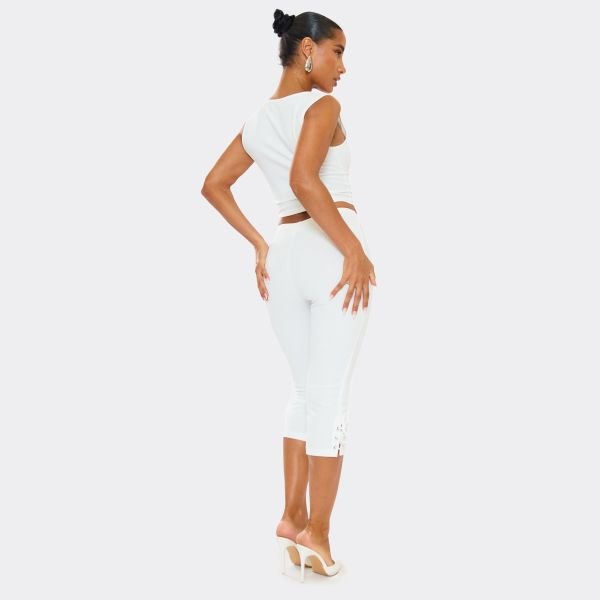 EGO Square Neck Tie Front Detail Top In White, Women's Size UK 6 - 2