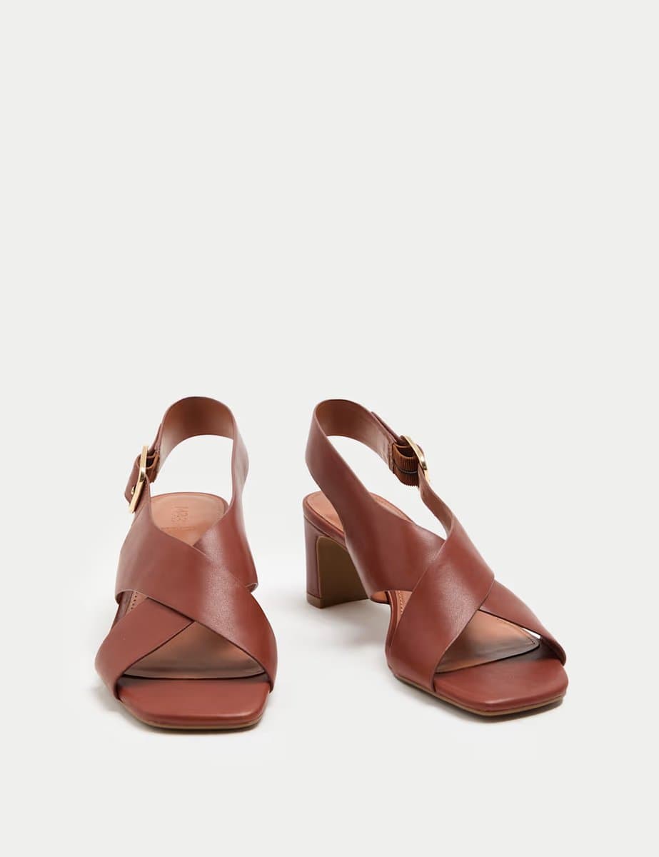 Marks & Spencer M&S Leather Crossover Block Heel Sandals Tan
