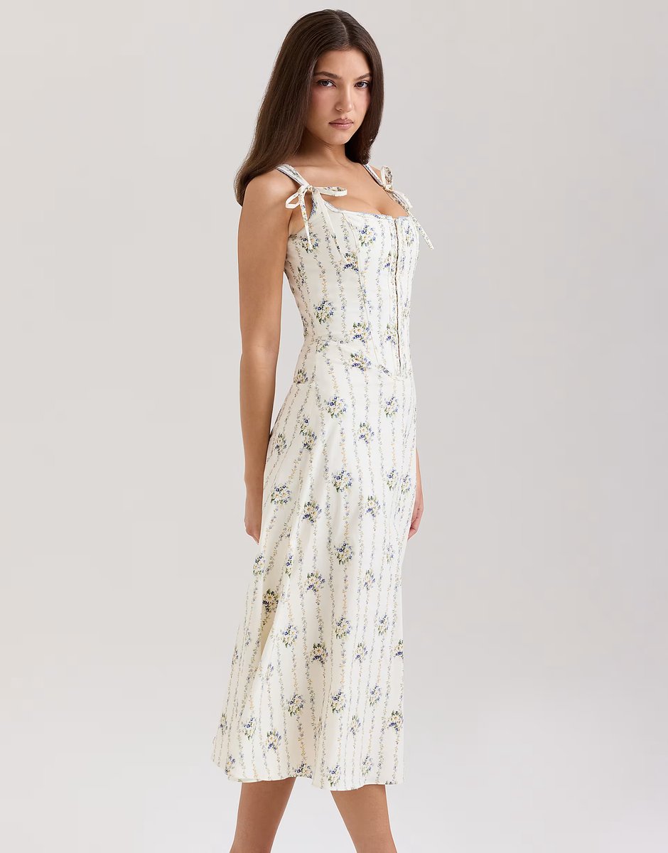 ASOS House of CB Dionne stretch cotton midi dress in cream daisy print - 3