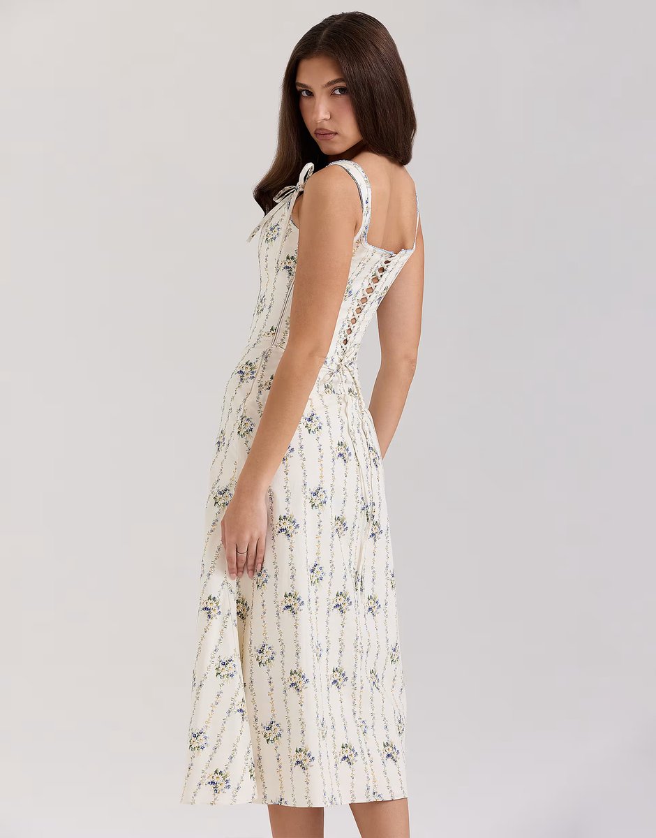 ASOS House of CB Dionne stretch cotton midi dress in cream daisy print - 4
