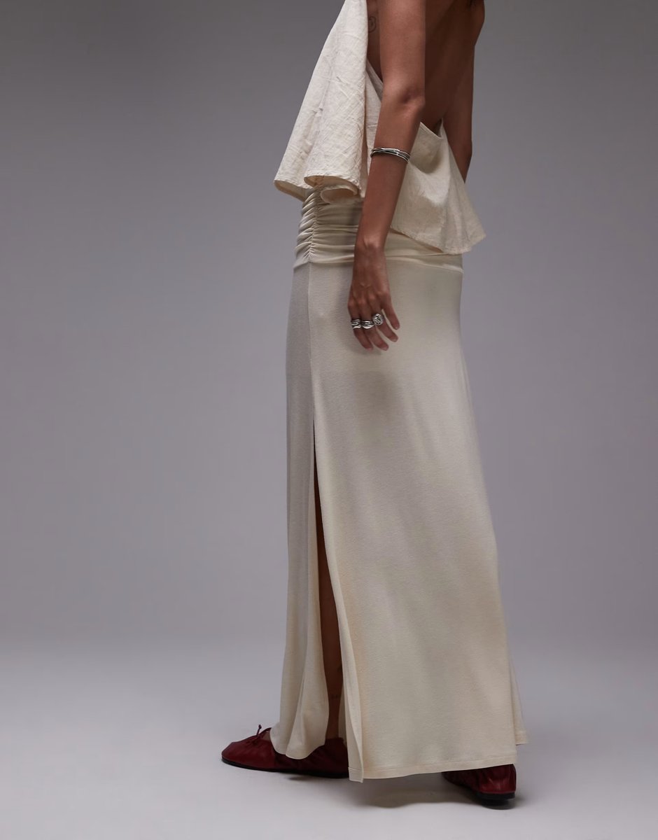 ASOS Topshop ruched waist maxi skirt in ecru - 3