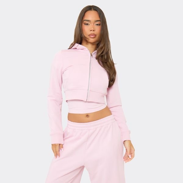EGO Long Sleeve Fitted Zip Up Jacket In Baby Pink, Women's Size UK 6 - 1