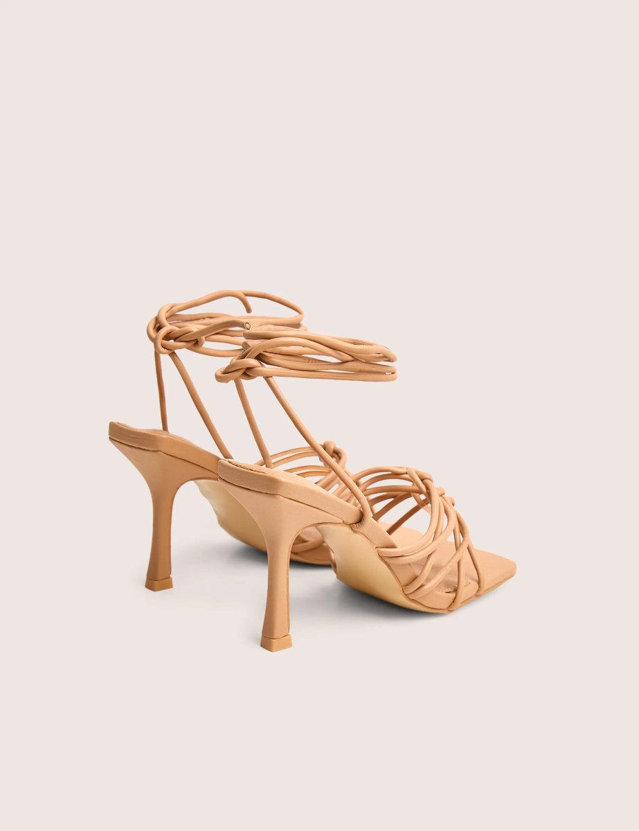 Public Desire Keri Wide Fit Nude Pu Strappy Lace Up Mid Heels - 3