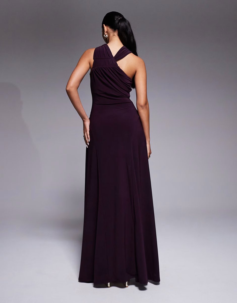 ASOS ASOS DESIGN ruched back channelled high neck maxi dress in plum - 3