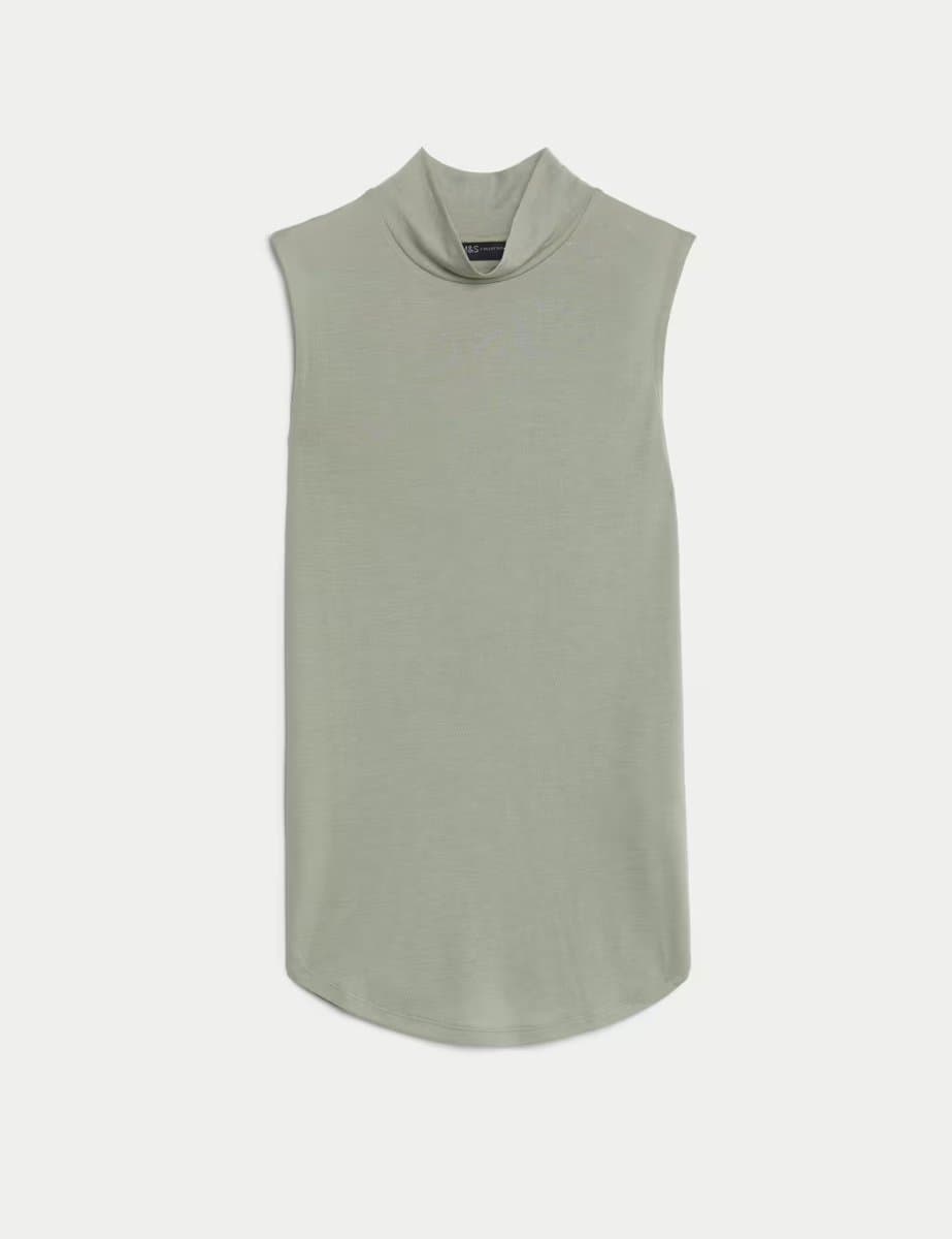 Marks & Spencer M&S High Neck Sleeveless Vest Top Soft Green