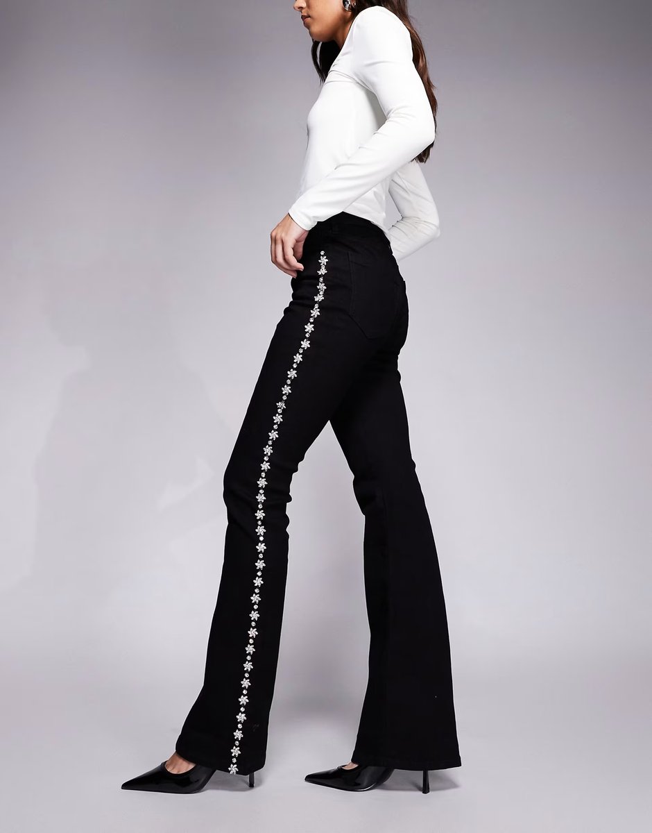 ASOS River Island embellished bootcut flared jeans in black - 3