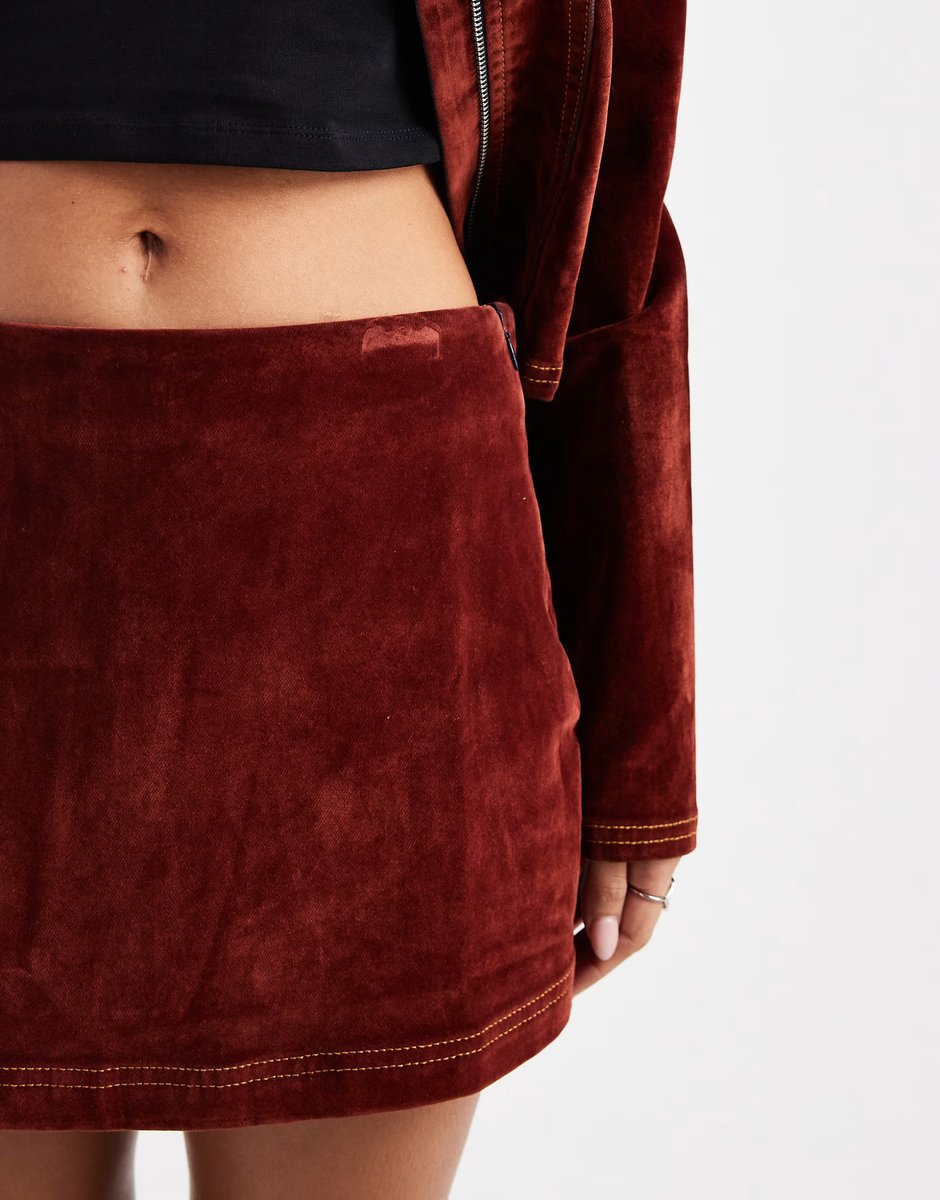 ASOS COLLUSION co-ord flocked denim mini skirt with contrast stitch in burnt orange - 2