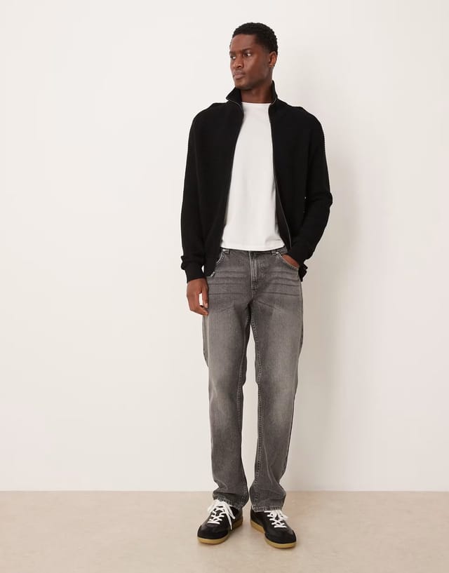 ASOS Mango 100% cotton zip through textured cardigan in black - 2