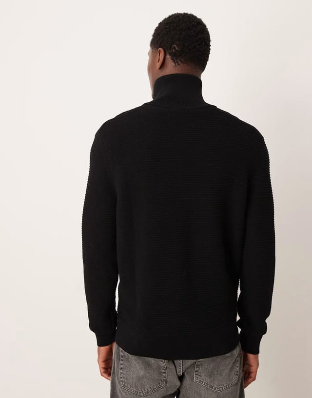 ASOS Mango 100% cotton zip through textured cardigan in black - 3
