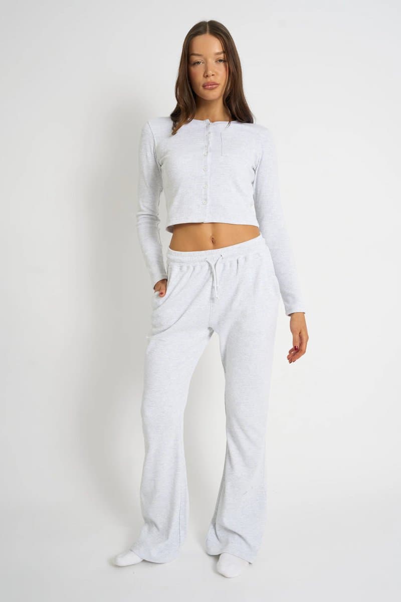 Kaiia Kaiia Waffle Wide Leg Joggers Grey Melange