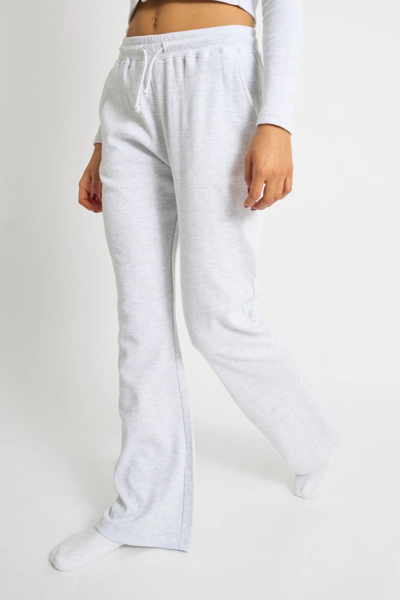 Kaiia Kaiia Waffle Wide Leg Joggers Grey Melange - 2