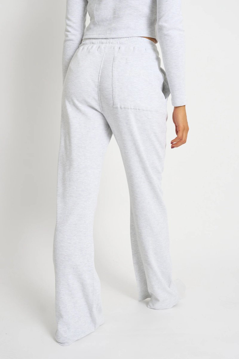Kaiia Kaiia Waffle Wide Leg Joggers Grey Melange - 3