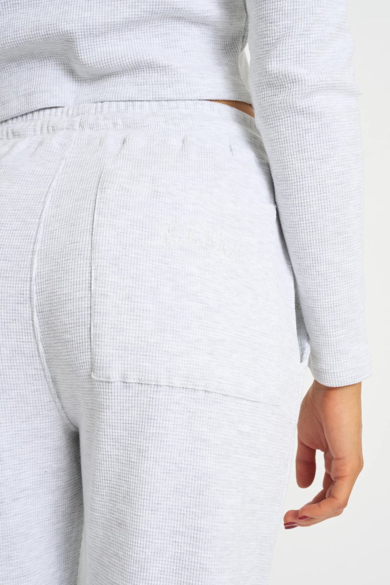 Kaiia Kaiia Waffle Wide Leg Joggers Grey Melange - 4