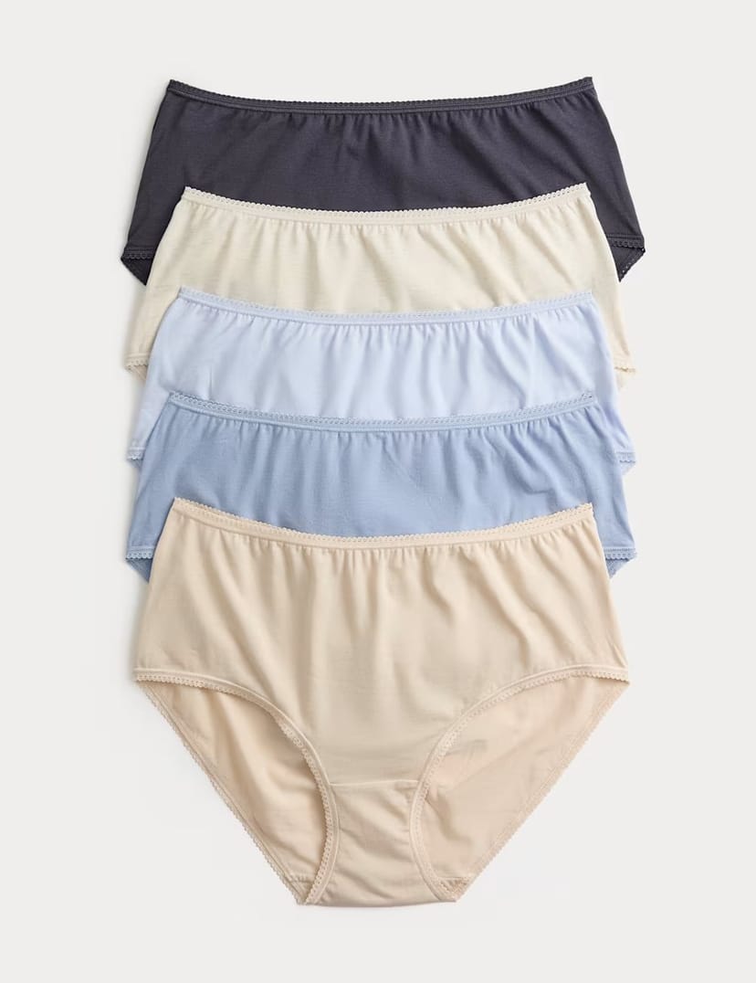 Marks & Spencer M&S 5pk Cotton Lycra® High Rise Shorts Blue Mix - 1