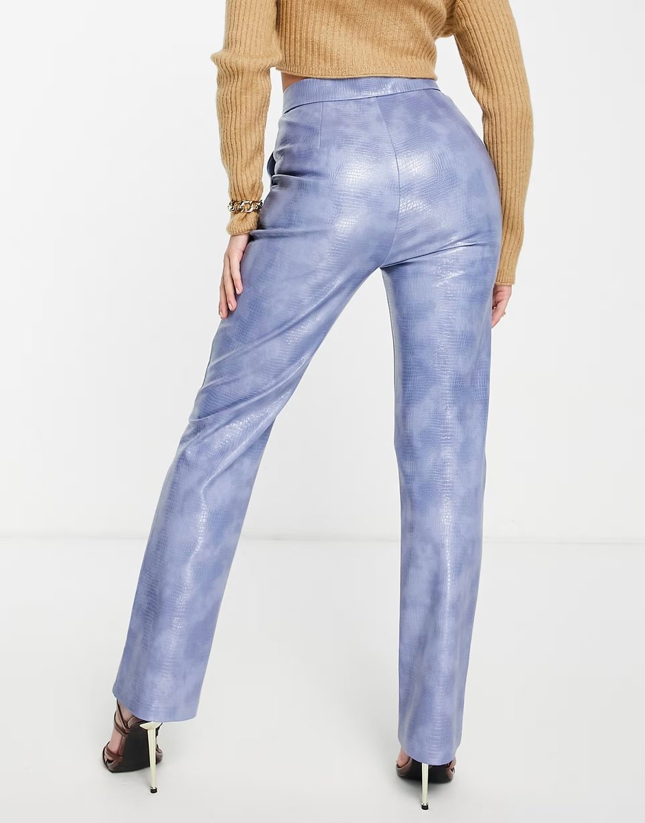 ASOS 4th & Reckless v front leather look trousers in blue croc - 3