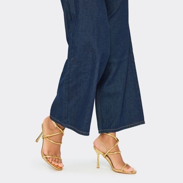 EGO Hoopa Ankle Strap Stiletto Barely There Heel In Gold Faux Leather, Women's Size UK 4 - 1