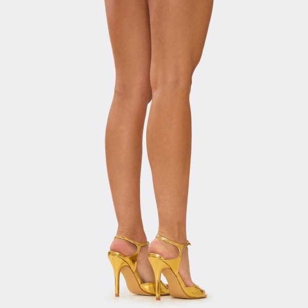 EGO Icarus Buckle Detail Ankle Strap Stiletto Heel In Gold Faux Leather, Women's Size UK 3 - 2