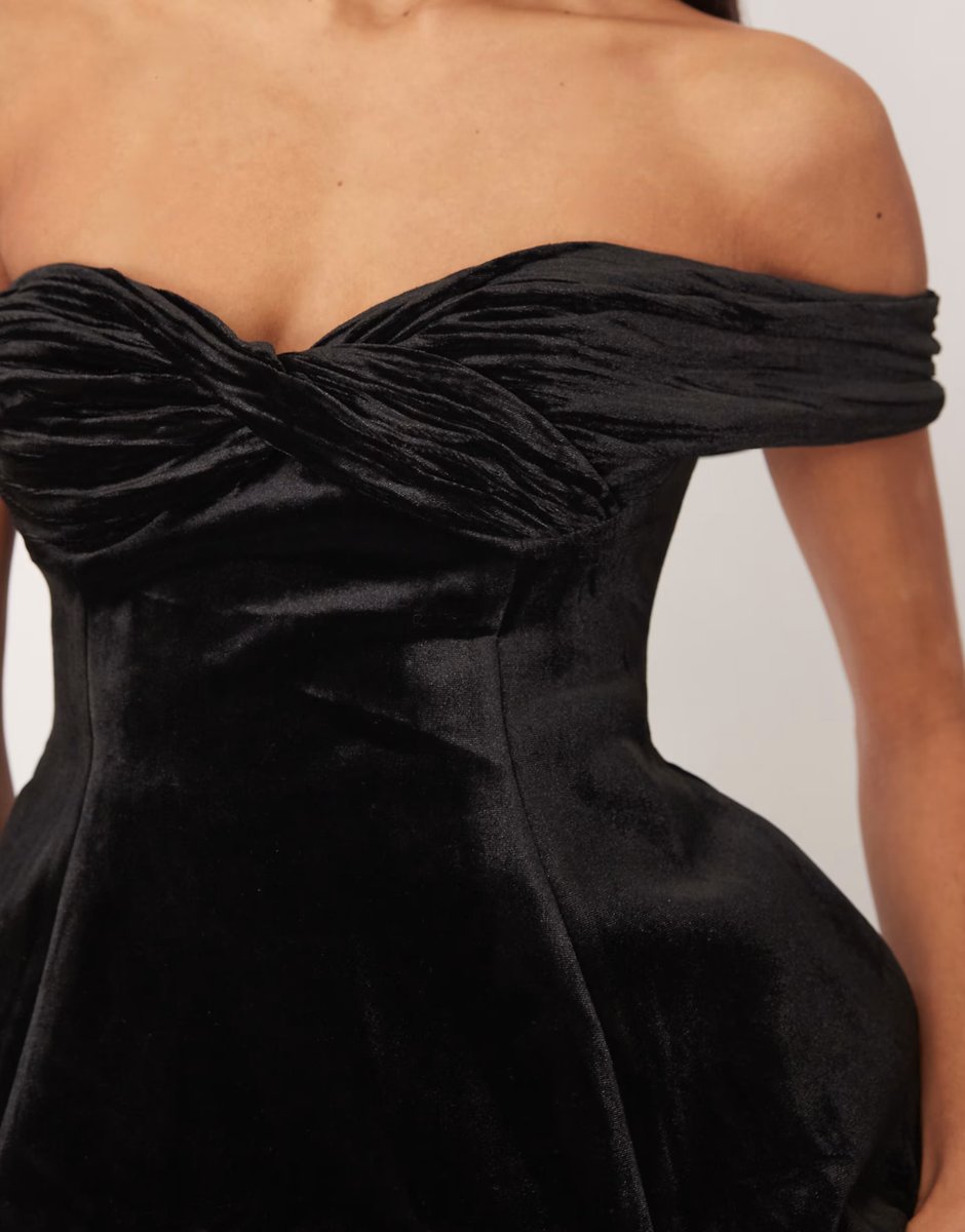 ASOS ARRANGE velvet off shoulder maxi dress with ruched bodice and column skirt in black - 3