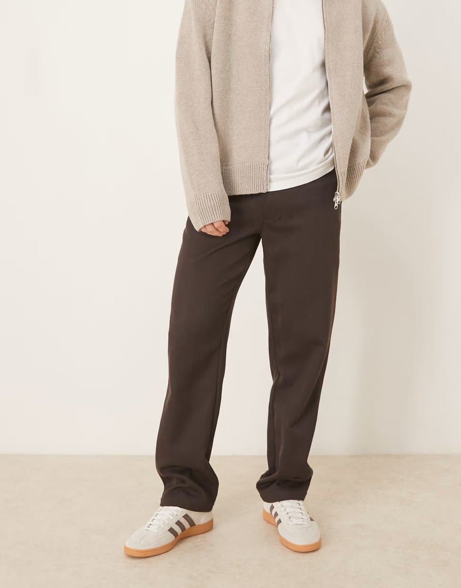 ASOS ASOS DESIGN straight trousers in brown wool look