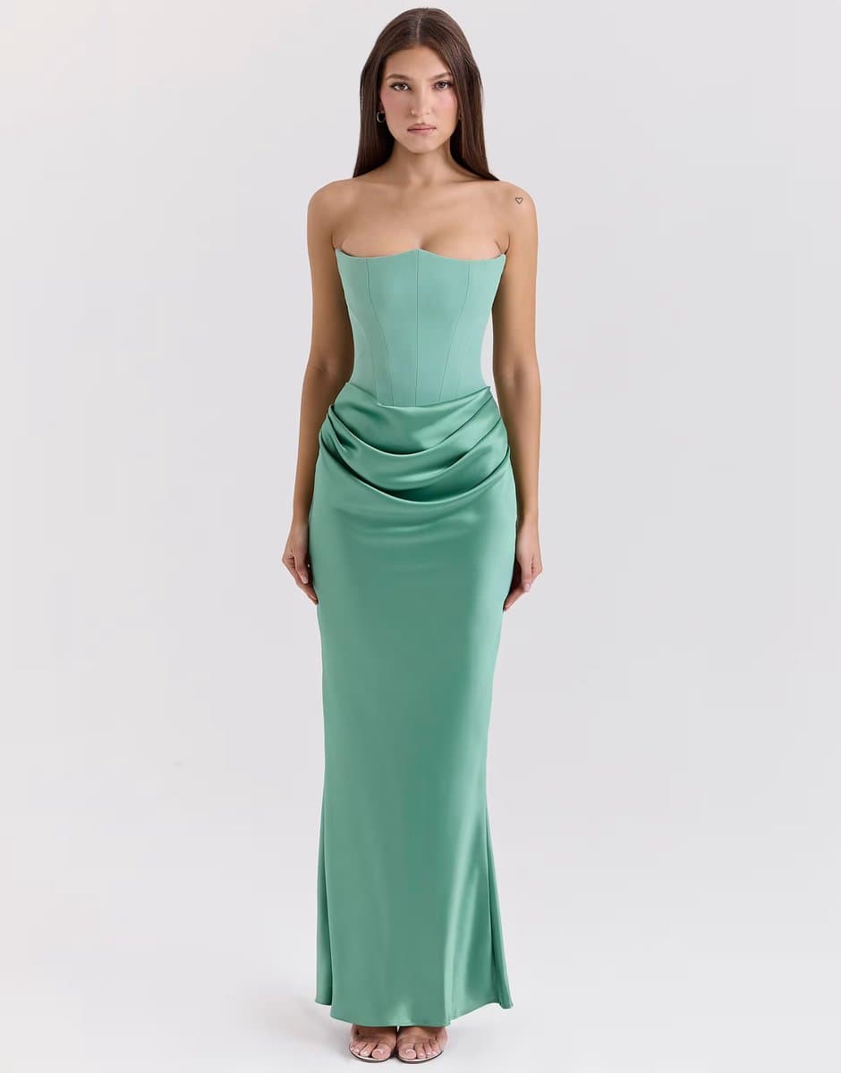 ASOS House of CB Persephone strapless corset maxi dress in jade
