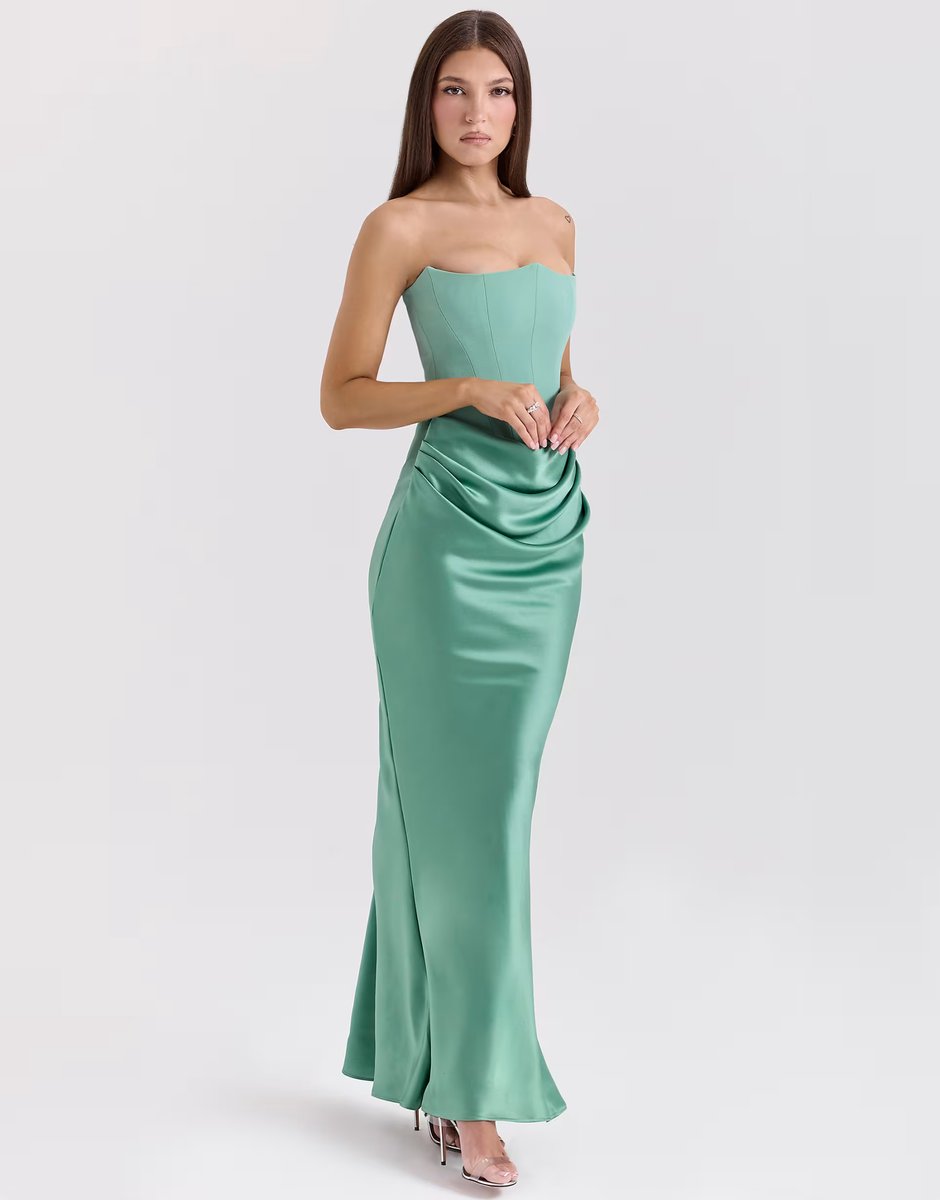 ASOS House of CB Persephone strapless corset maxi dress in jade - 3